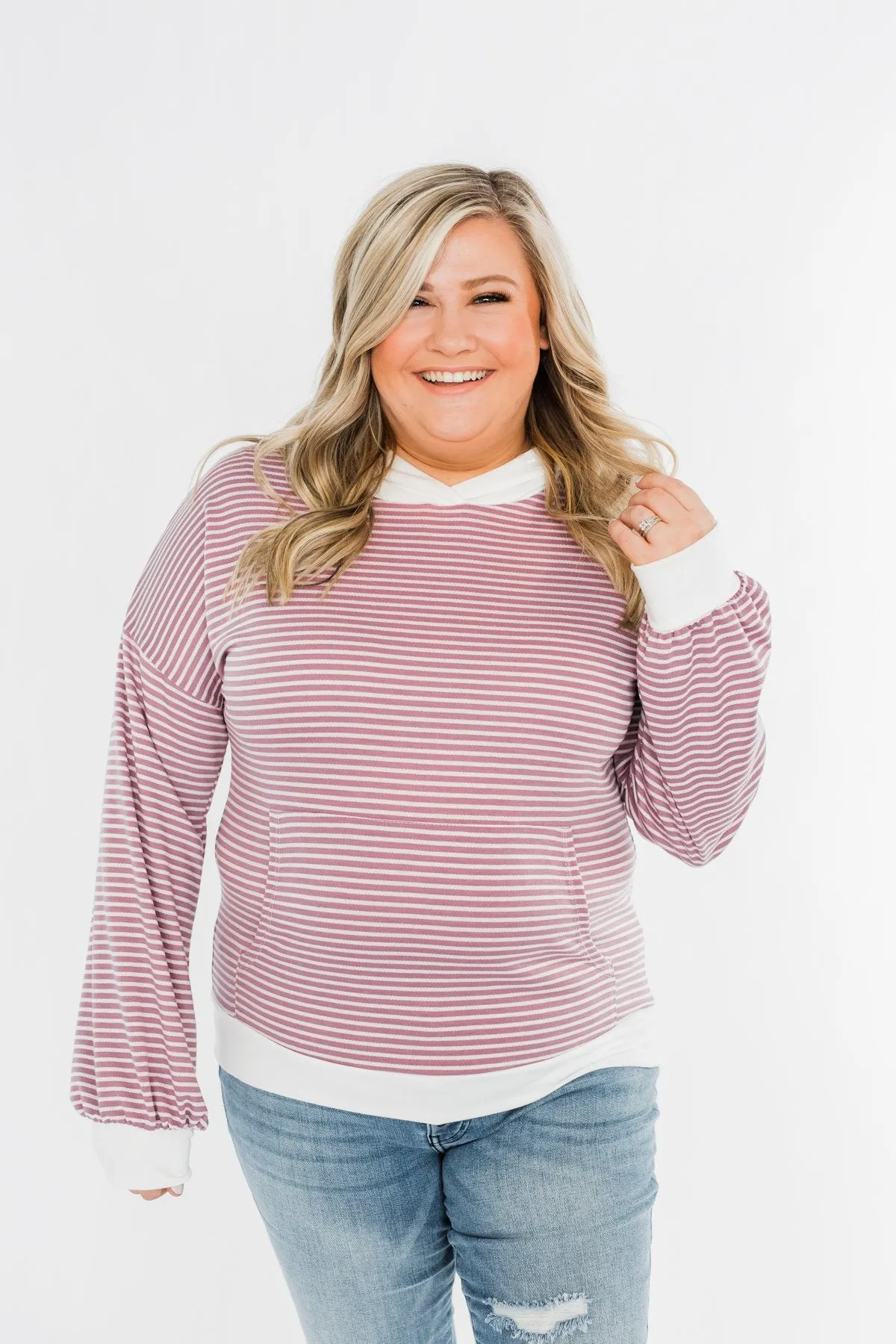 On Your Journey Striped Hoodie- Deep Lavender