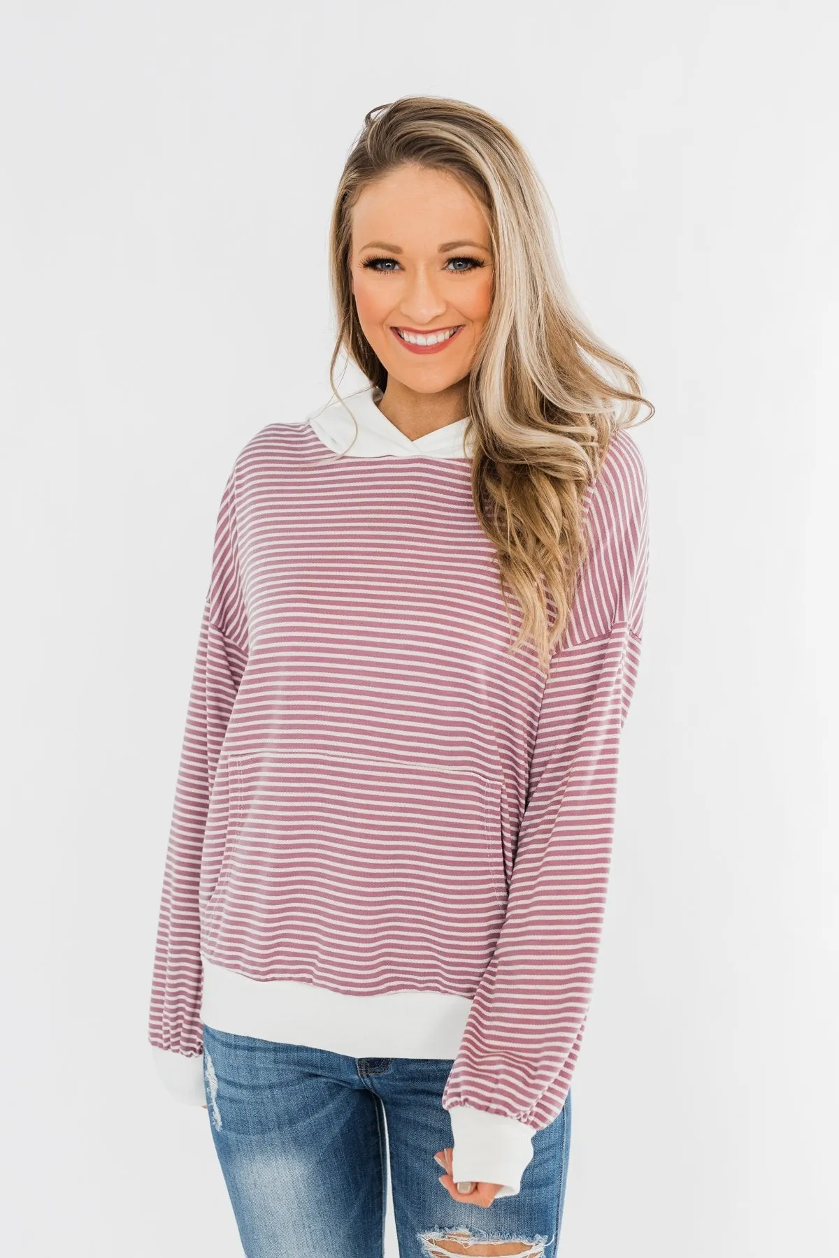 On Your Journey Striped Hoodie- Deep Lavender