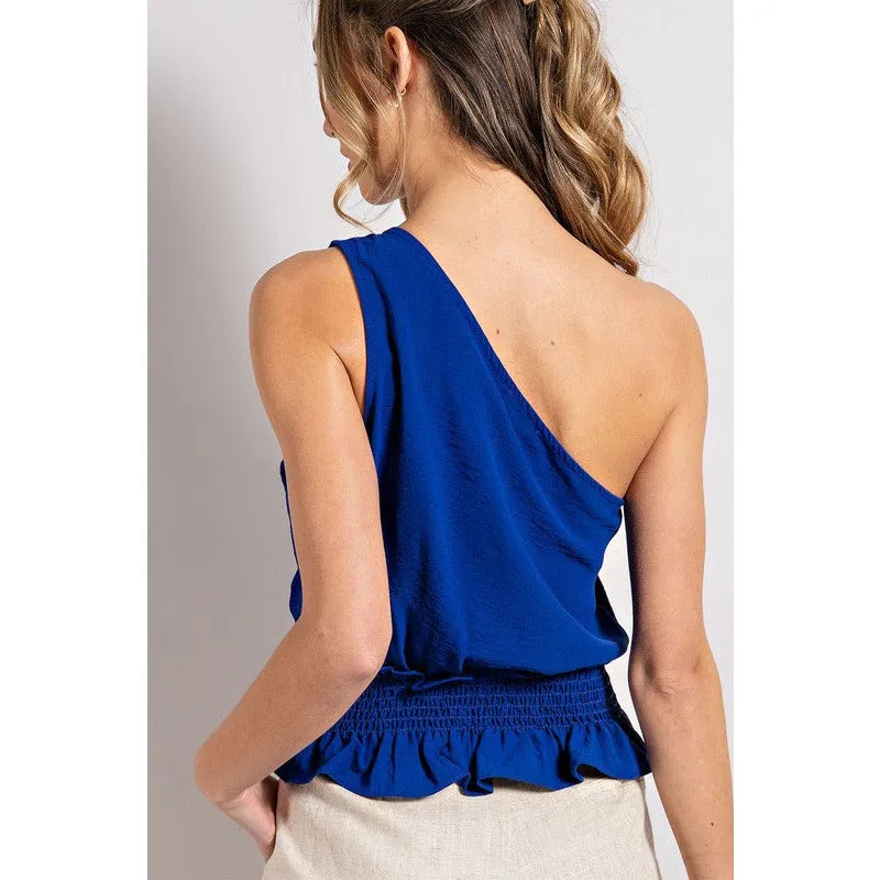 One Shoulder Sleeveless Ruffle Blouse Top
