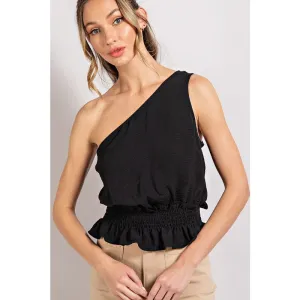 One Shoulder Sleeveless Ruffle Blouse Top