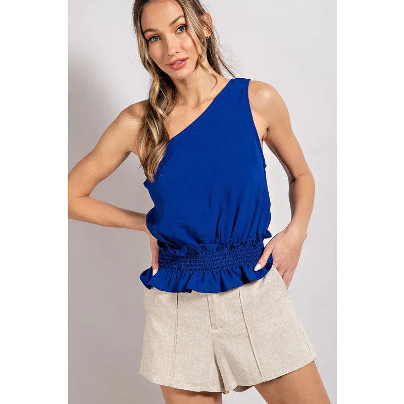 One Shoulder Sleeveless Ruffle Blouse Top