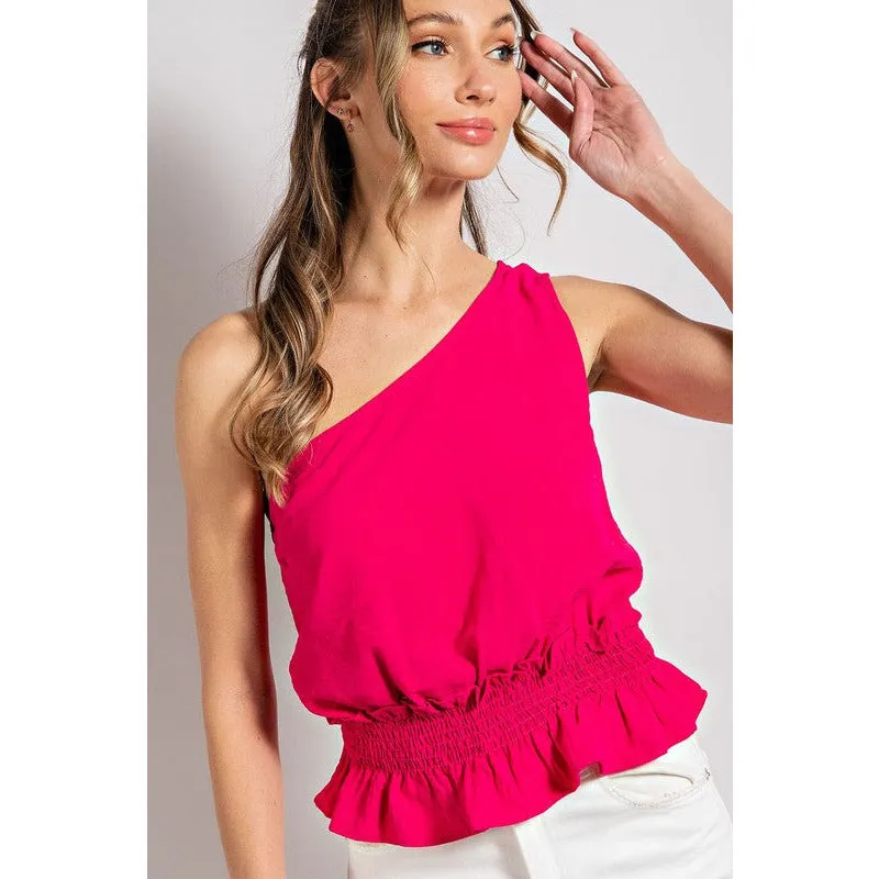 One Shoulder Sleeveless Ruffle Blouse Top
