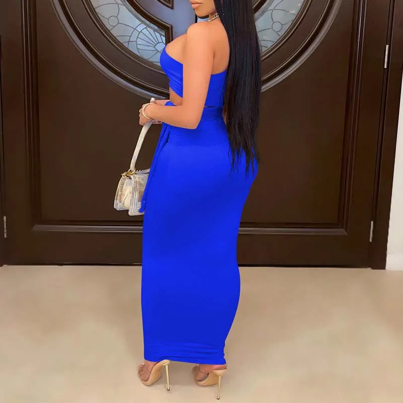 One Shoulder Wraps Tops & Maxi Skirt Set