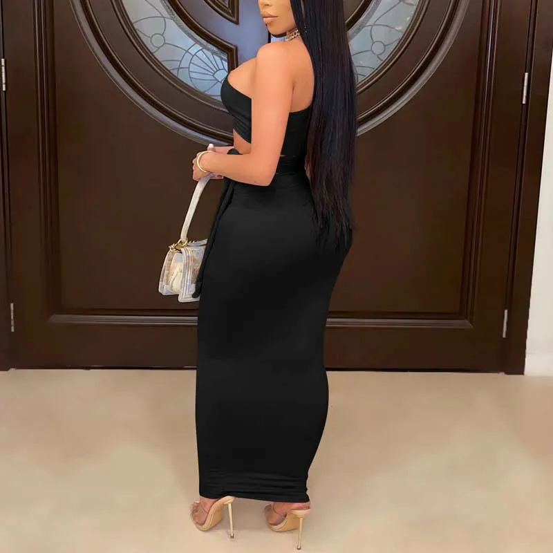 One Shoulder Wraps Tops & Maxi Skirt Set