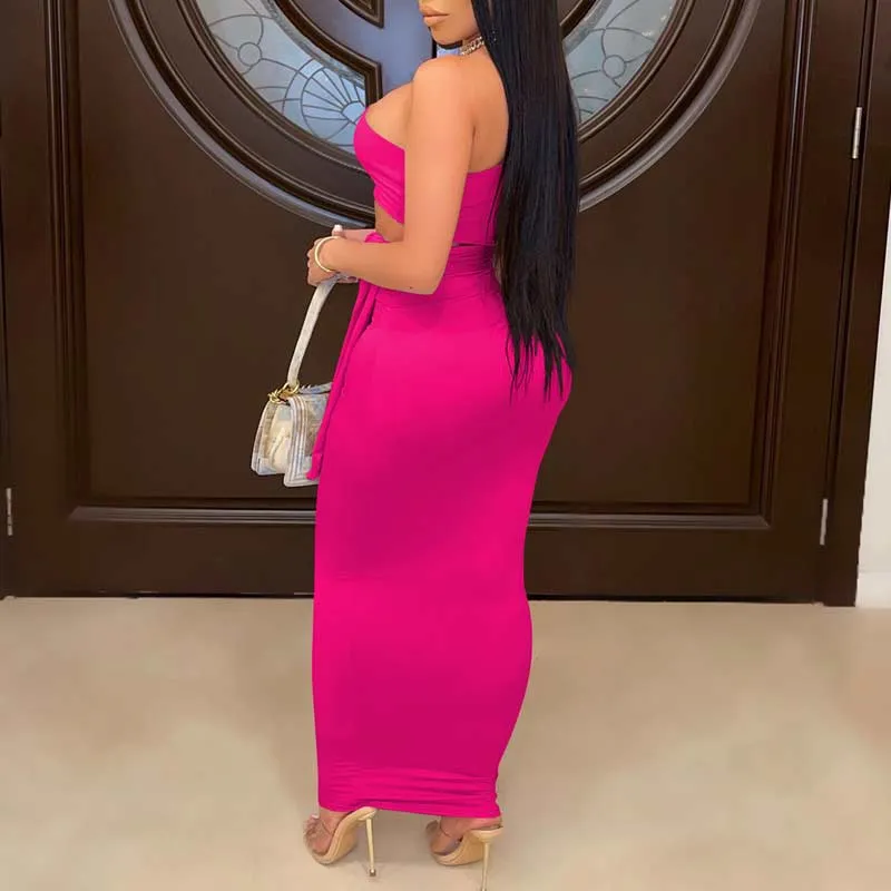 One Shoulder Wraps Tops & Maxi Skirt Set