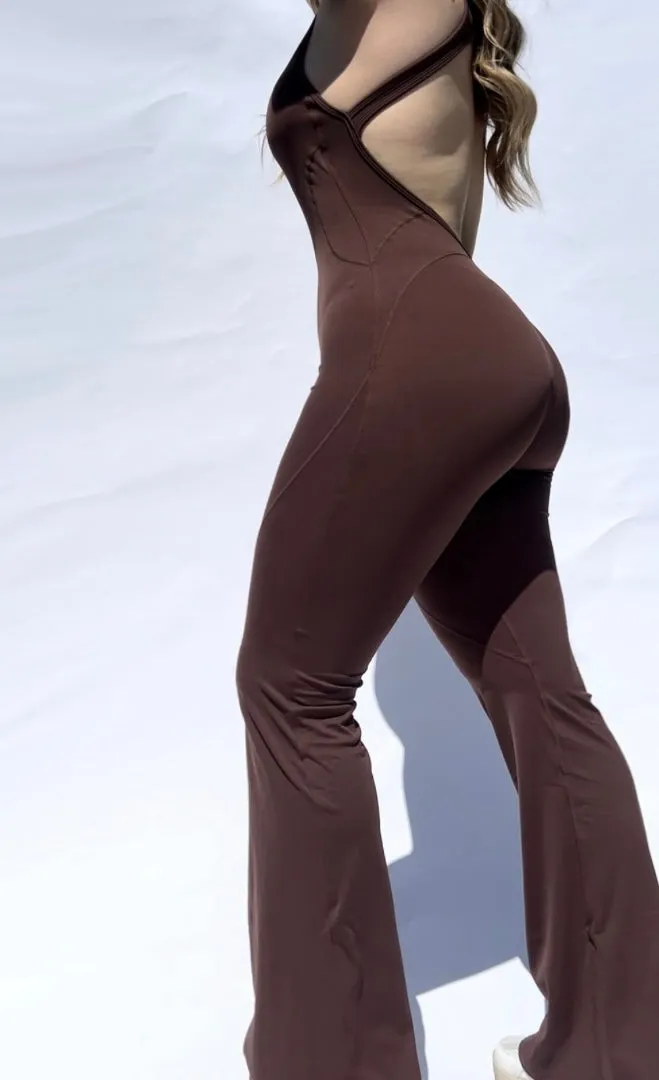 Open Back Flarred Jumpsuit - Cocoa