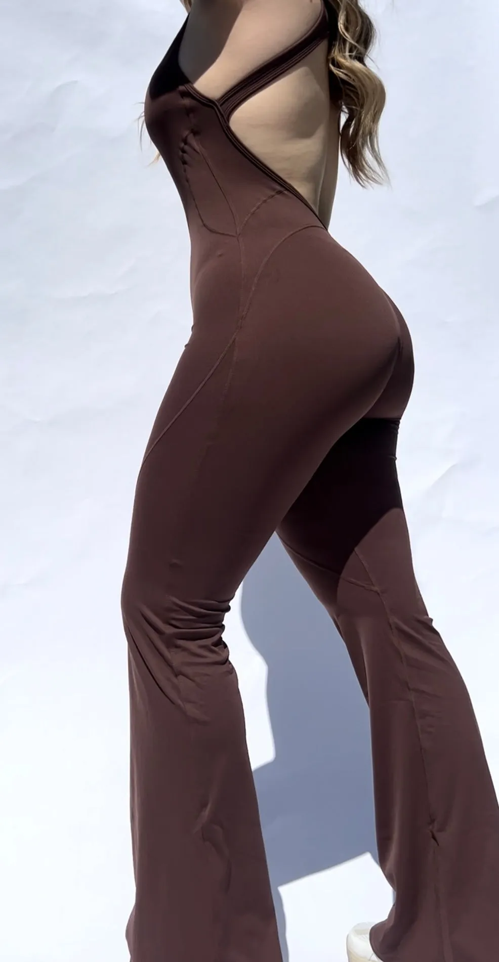 Open Back Flarred Jumpsuit - Cocoa