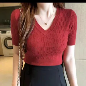 Orange V Neck Sweater Top