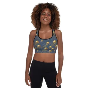 Padded Sports Bra - Blue and Gold Jellyfishes
