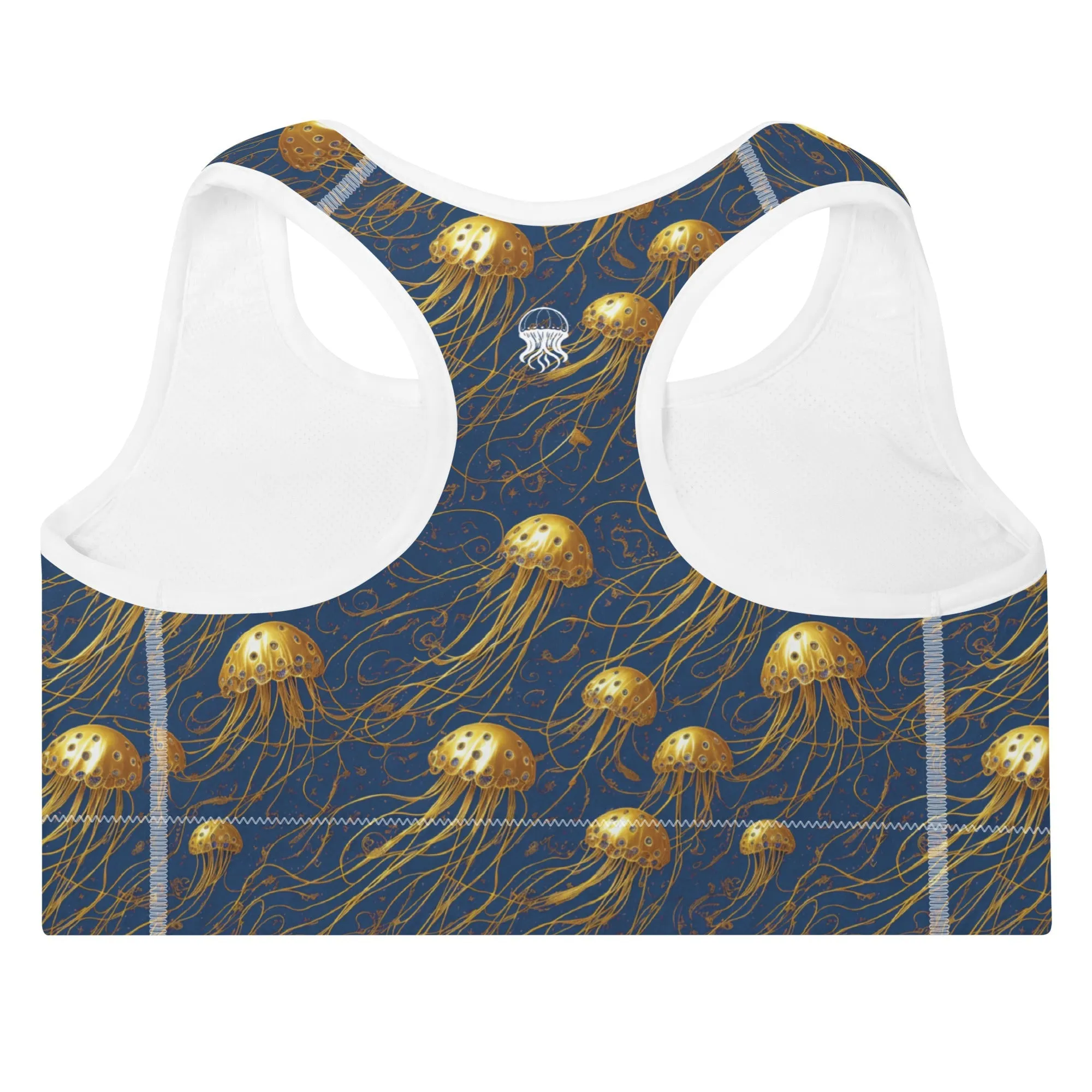 Padded Sports Bra - Blue and Gold Jellyfishes