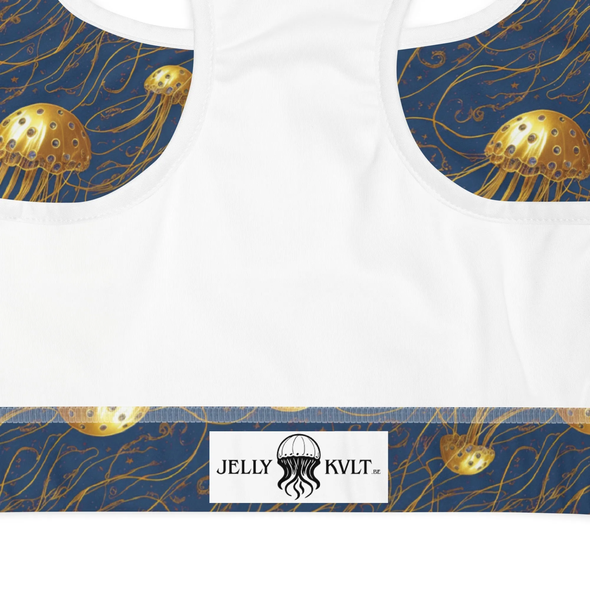 Padded Sports Bra - Blue and Gold Jellyfishes