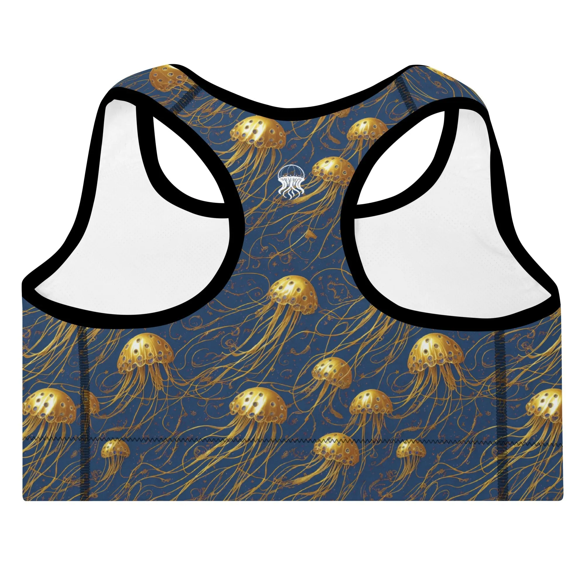 Padded Sports Bra - Blue and Gold Jellyfishes