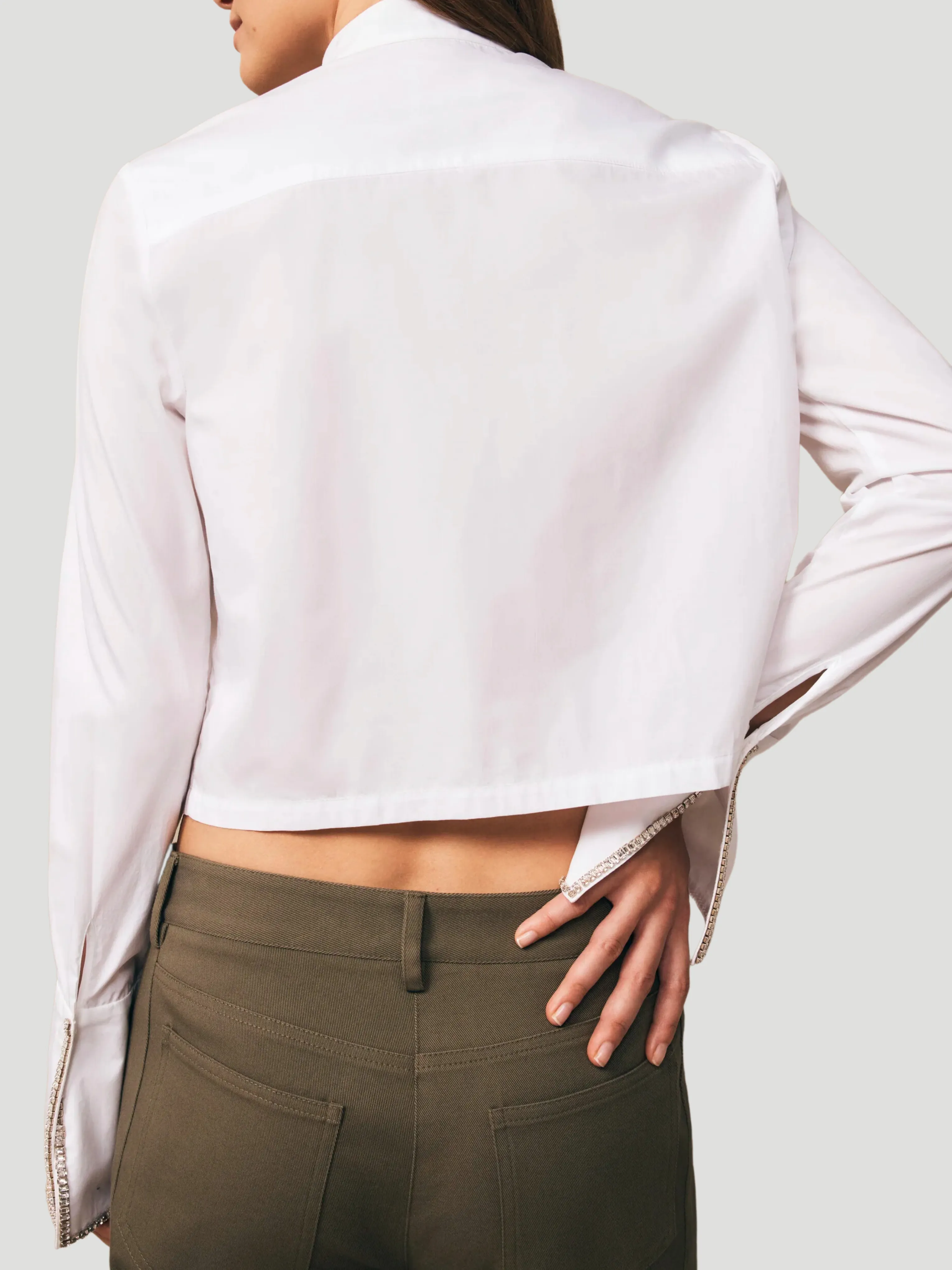 Patti Cotton Ruffle Shirt with Crystal-Embroidered Cuffs in White