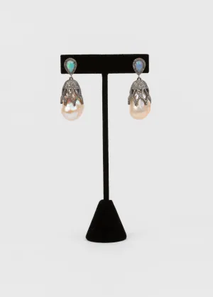 Pave Diamond, Pearl Earrings