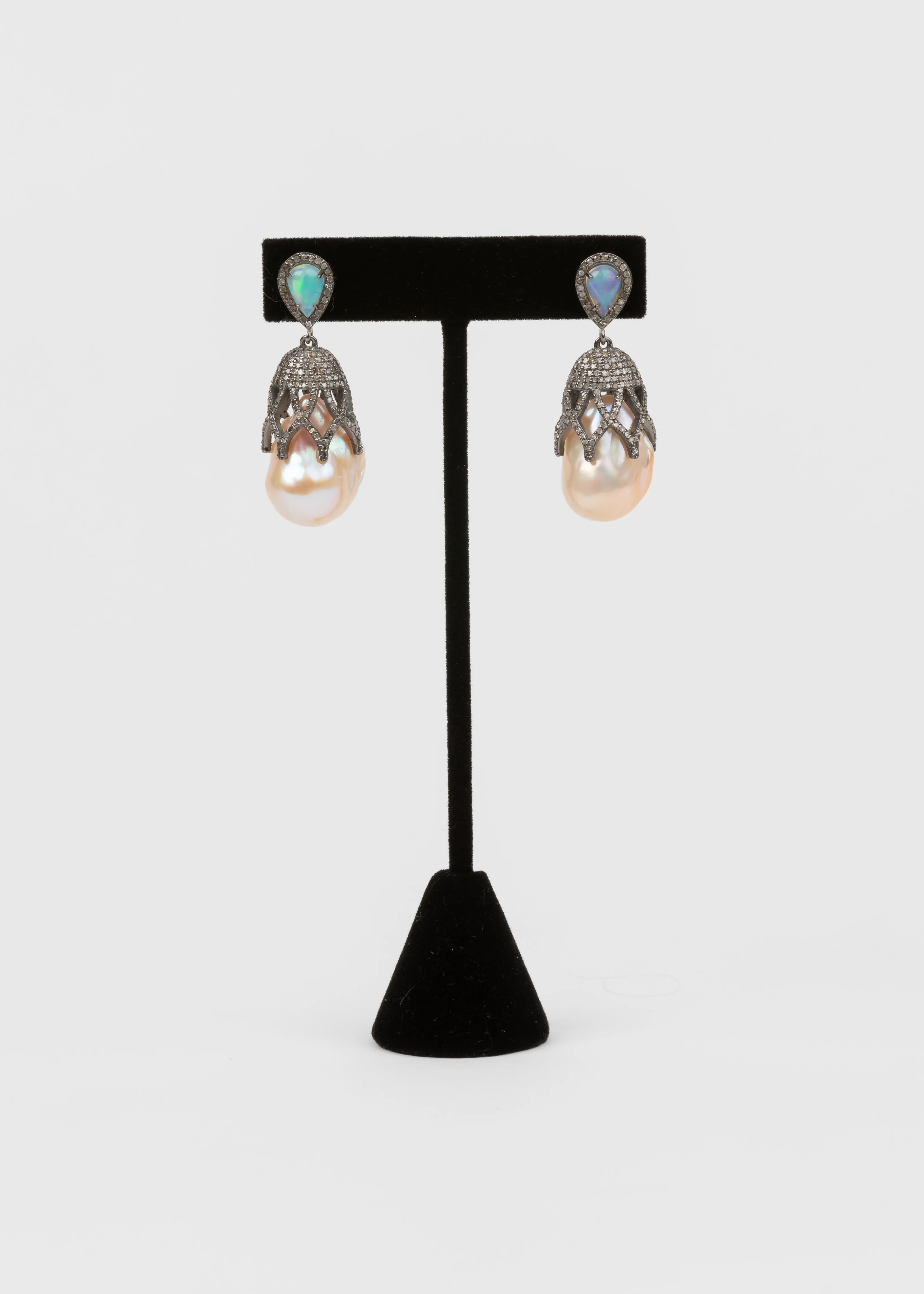 Pave Diamond, Pearl Earrings