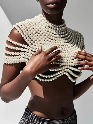 Pearl Beaded Halter Crop Top – Elegant & Chic Partywear