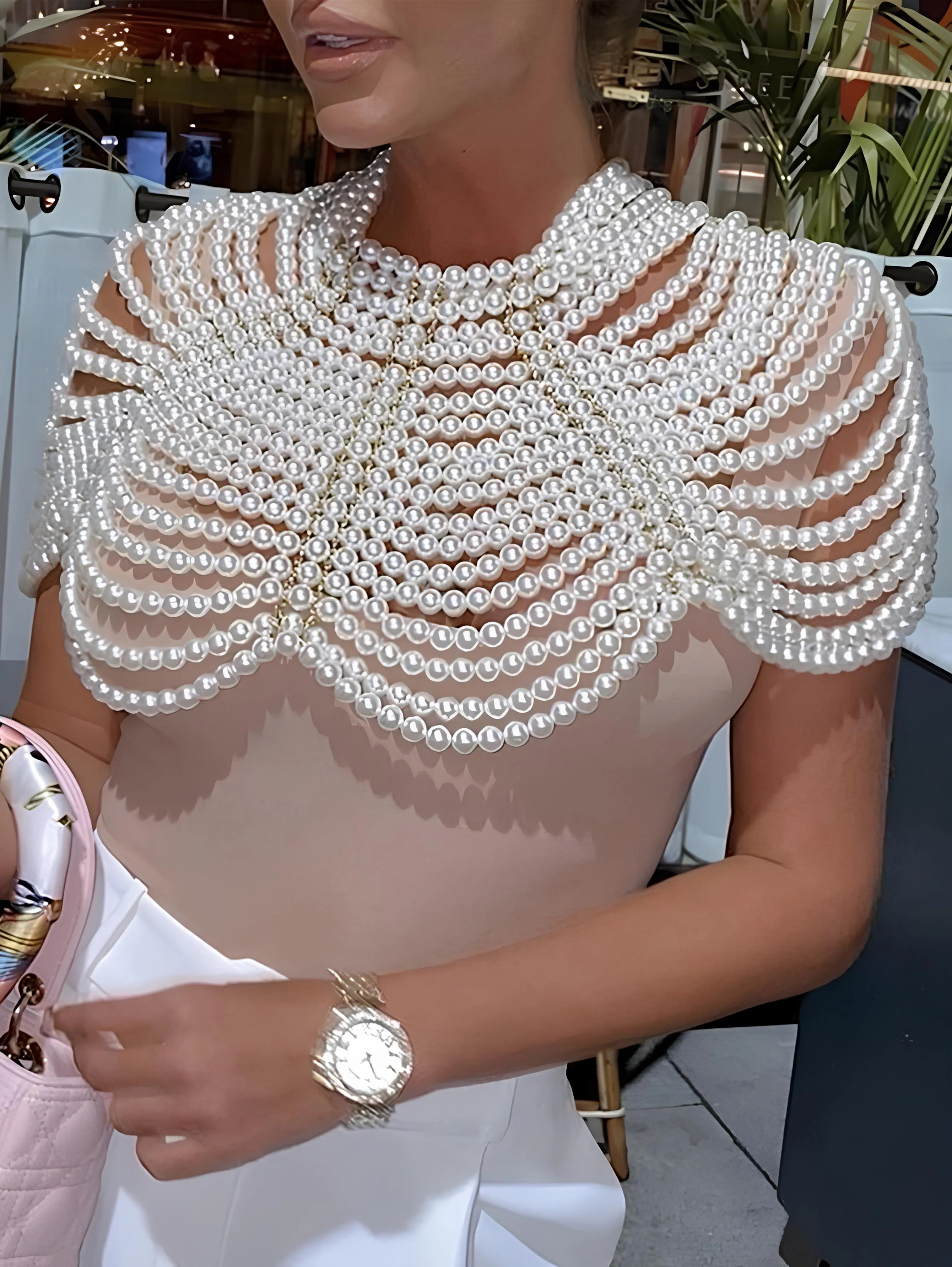 Pearl Beaded Halter Crop Top – Elegant & Chic Partywear