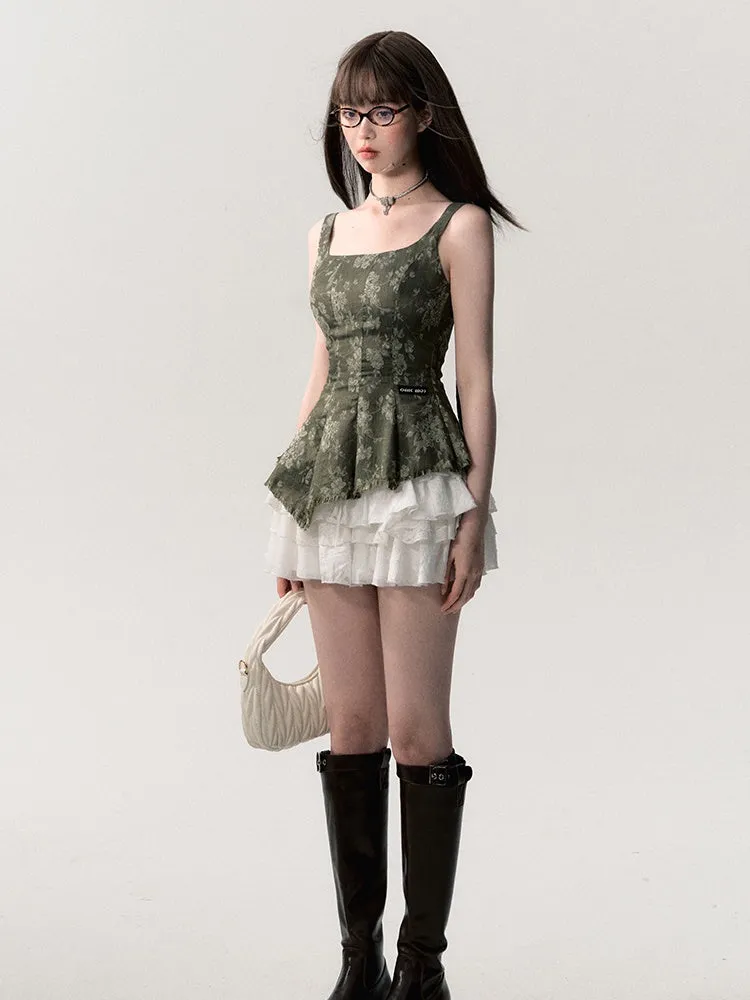Peplum Floewr Asymmetry Pleats Chic Tops