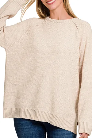 Perfectly You Sand Beige Chenille Raglan Sweater