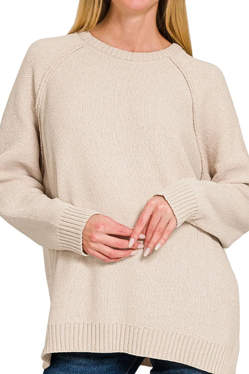 Perfectly You Sand Beige Chenille Raglan Sweater