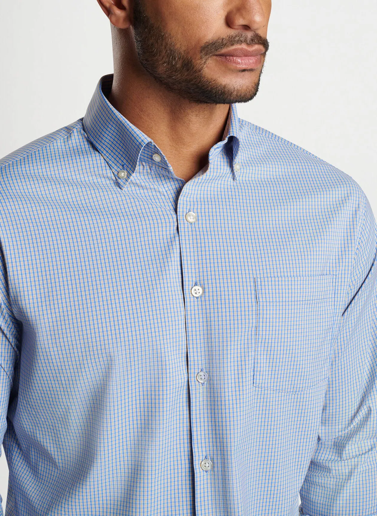 Peter Millar Mens Classic Fit Barrie Performance Twill Sport Shirt - REGATTA BLUE