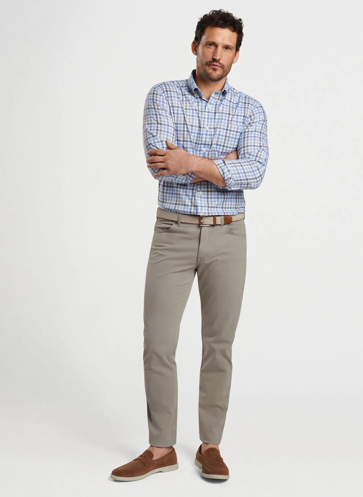 Peter Millar Mens Classic Fit Chambly Crown Lite Cotton-Stretch Sport Shirt - WHITE