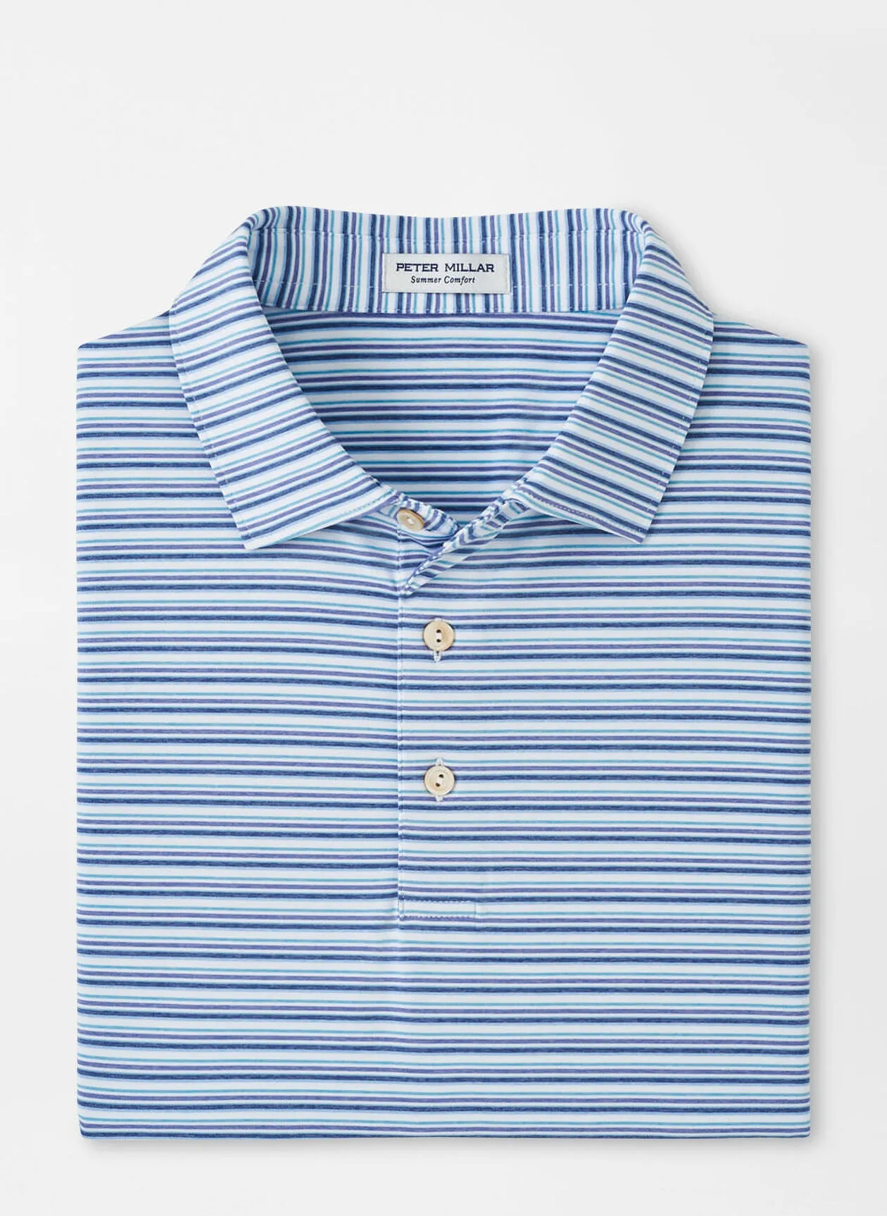 Peter Millar Mens Classic Fit Fairmont Performance Jersey Polo - WHITE/ASTRAL BLUE