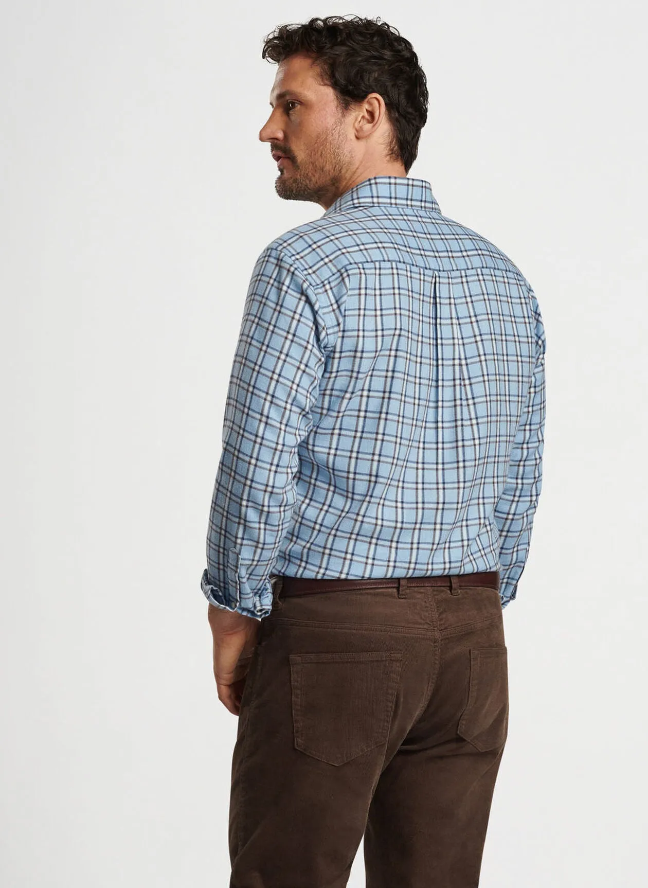 Peter Millar Mens Classic Fit Nelson Flannelite Cotton-Stretch Sport Shirt - COTTAGE BLUE