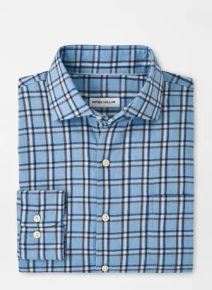 Peter Millar Mens Classic Fit Nelson Flannelite Cotton-Stretch Sport Shirt - COTTAGE BLUE