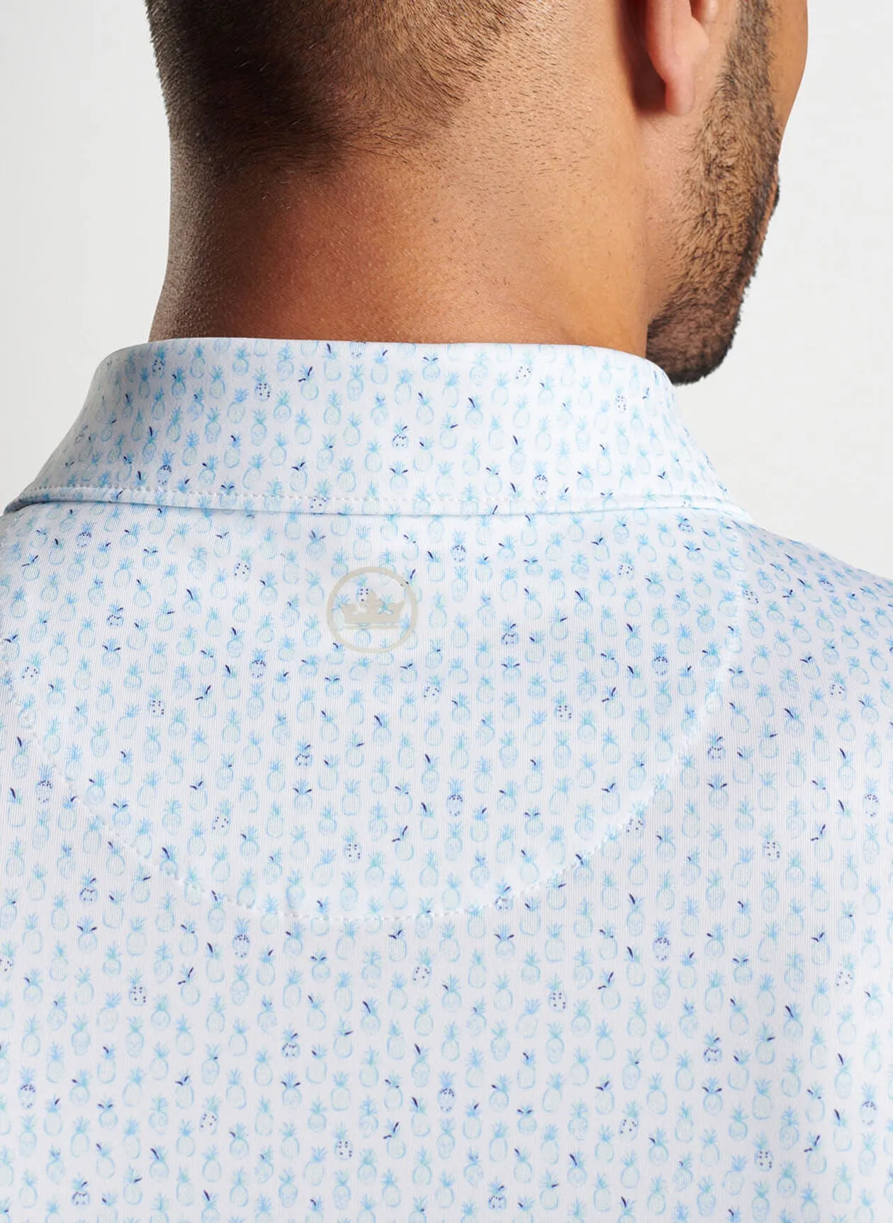 Peter Millar Mens Classic Fit Pina Skullada Performance Jersey Polo - Sean Self - WHITE/COTTAGE BLUE