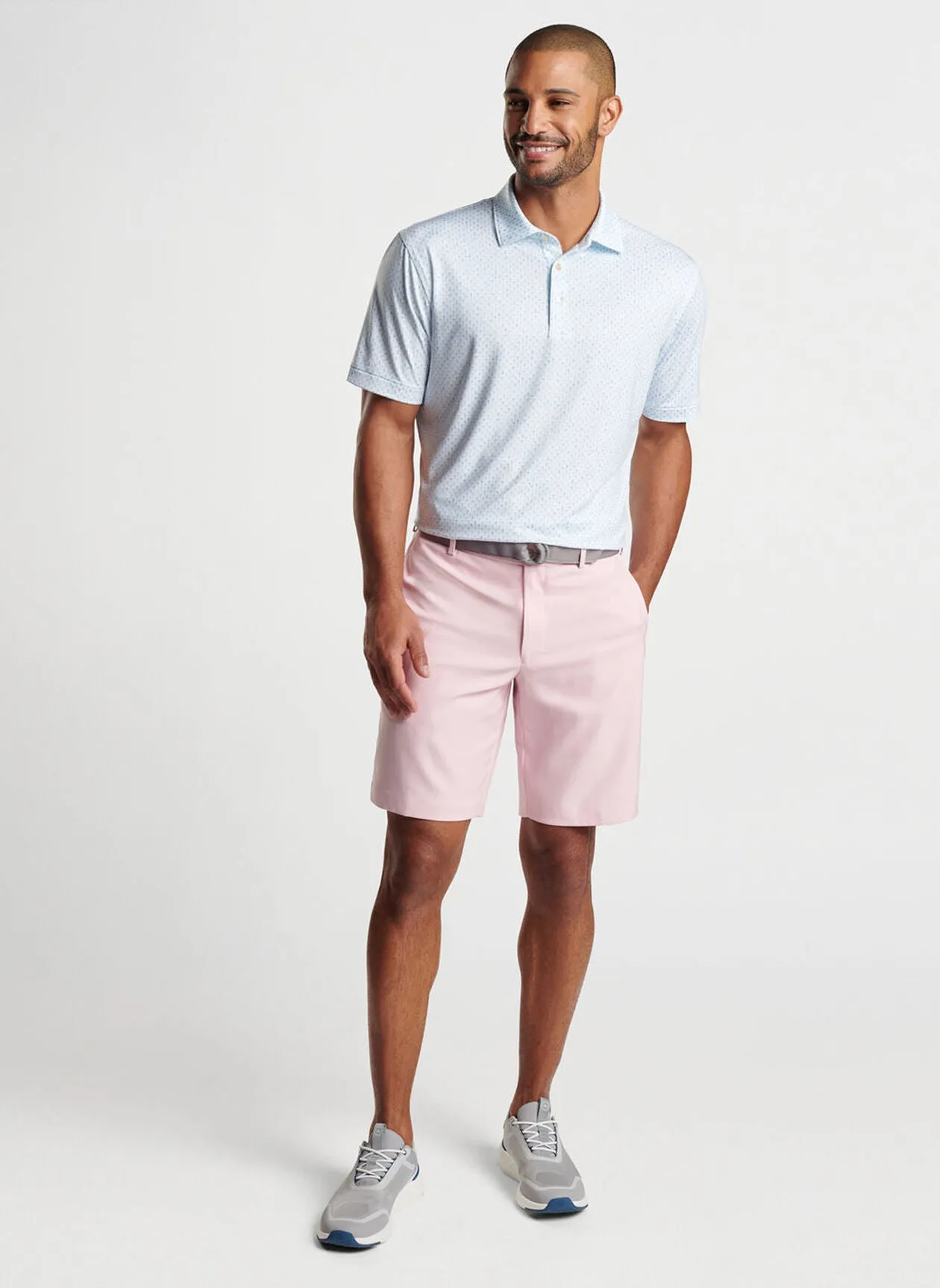 Peter Millar Mens Classic Fit Pina Skullada Performance Jersey Polo - Sean Self - WHITE/COTTAGE BLUE