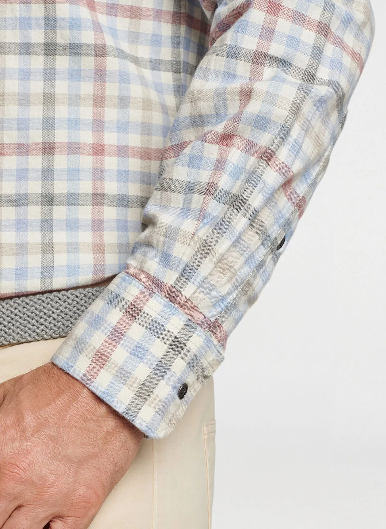 Peter Millar Mens Classic Fit White Rock Cotton Sport Shirt - WINTER IVORY