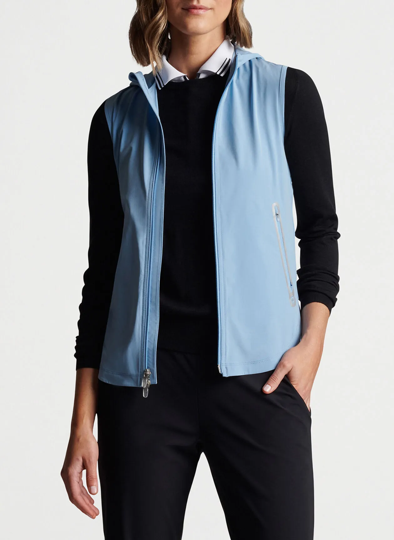 Peter Millar Womens Jameson Flex Adapt Full-Zip Hooded Vest - CHANNEL BLUE