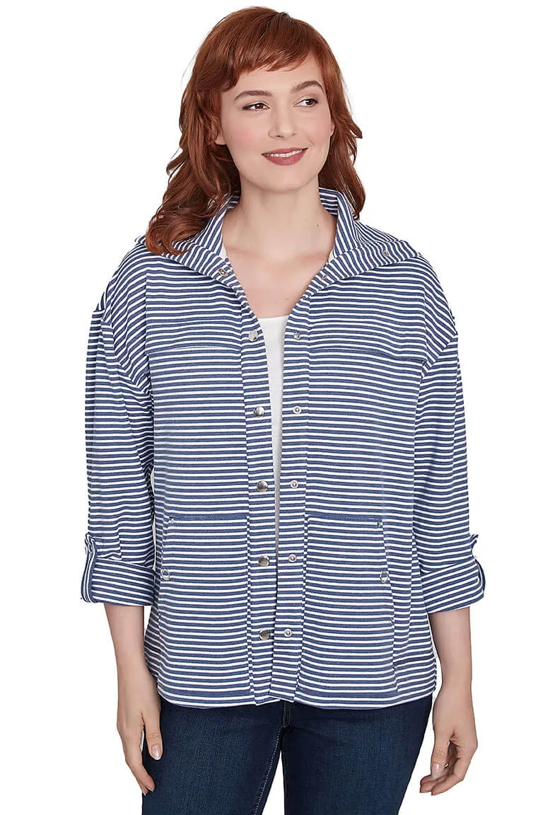Petite Casual Luxe Striped Snap-Front Jacket