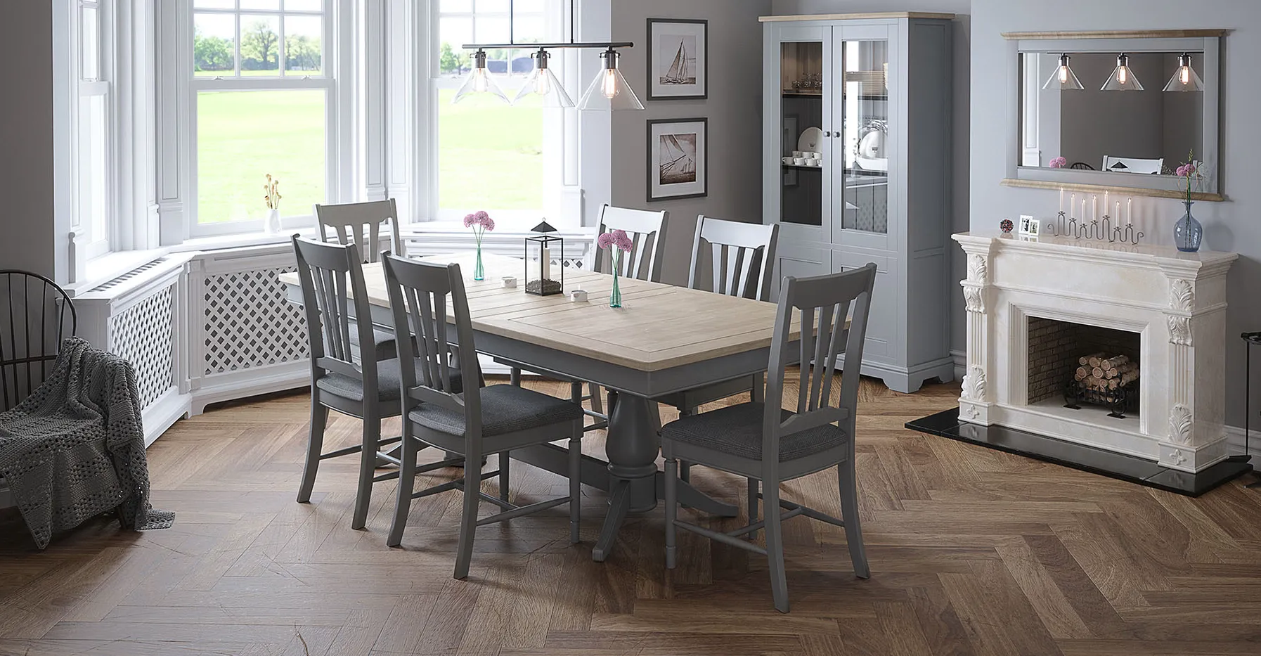 Pewter Oak Round Extending Table