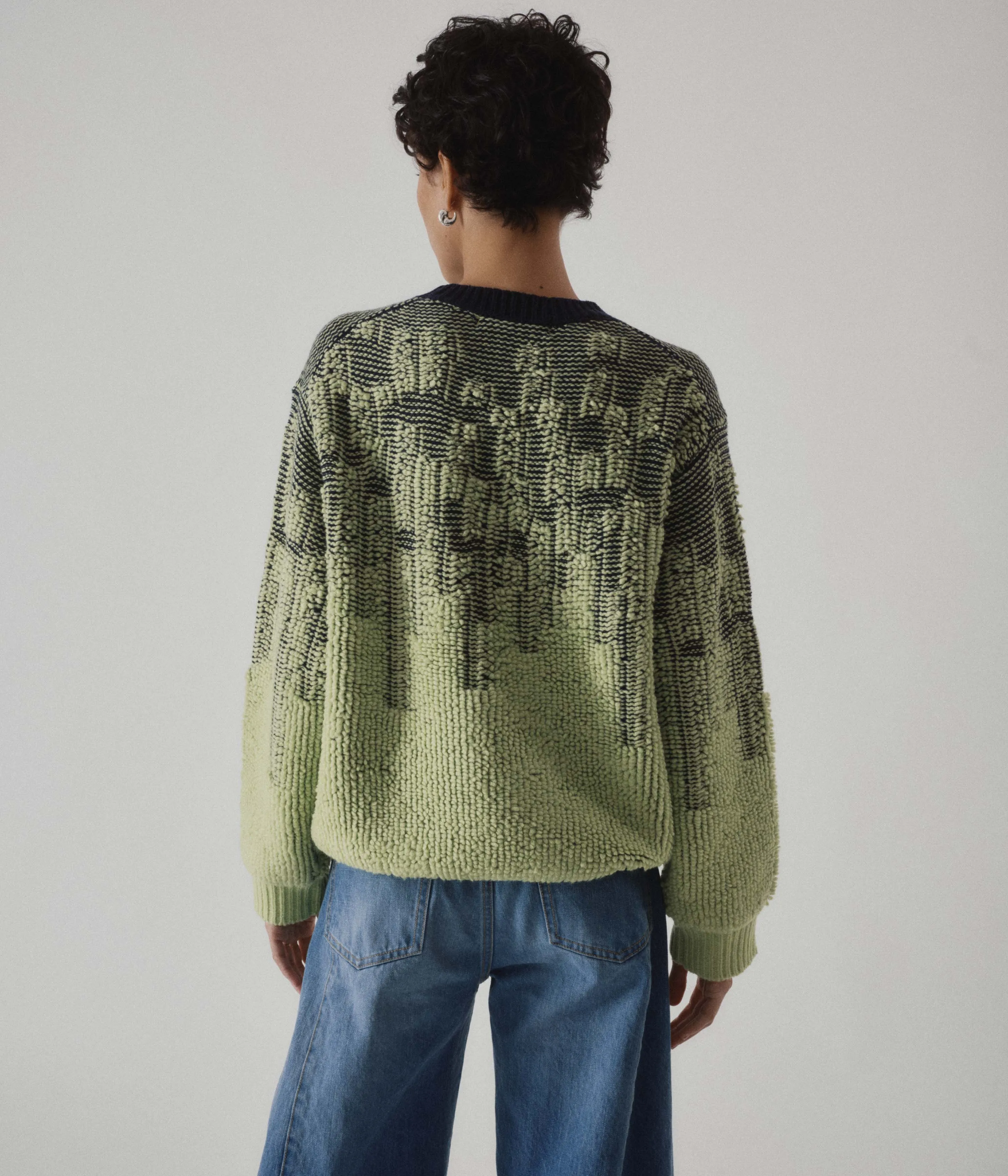 Pile Jacquard Sweater in Wasabi x Navy
