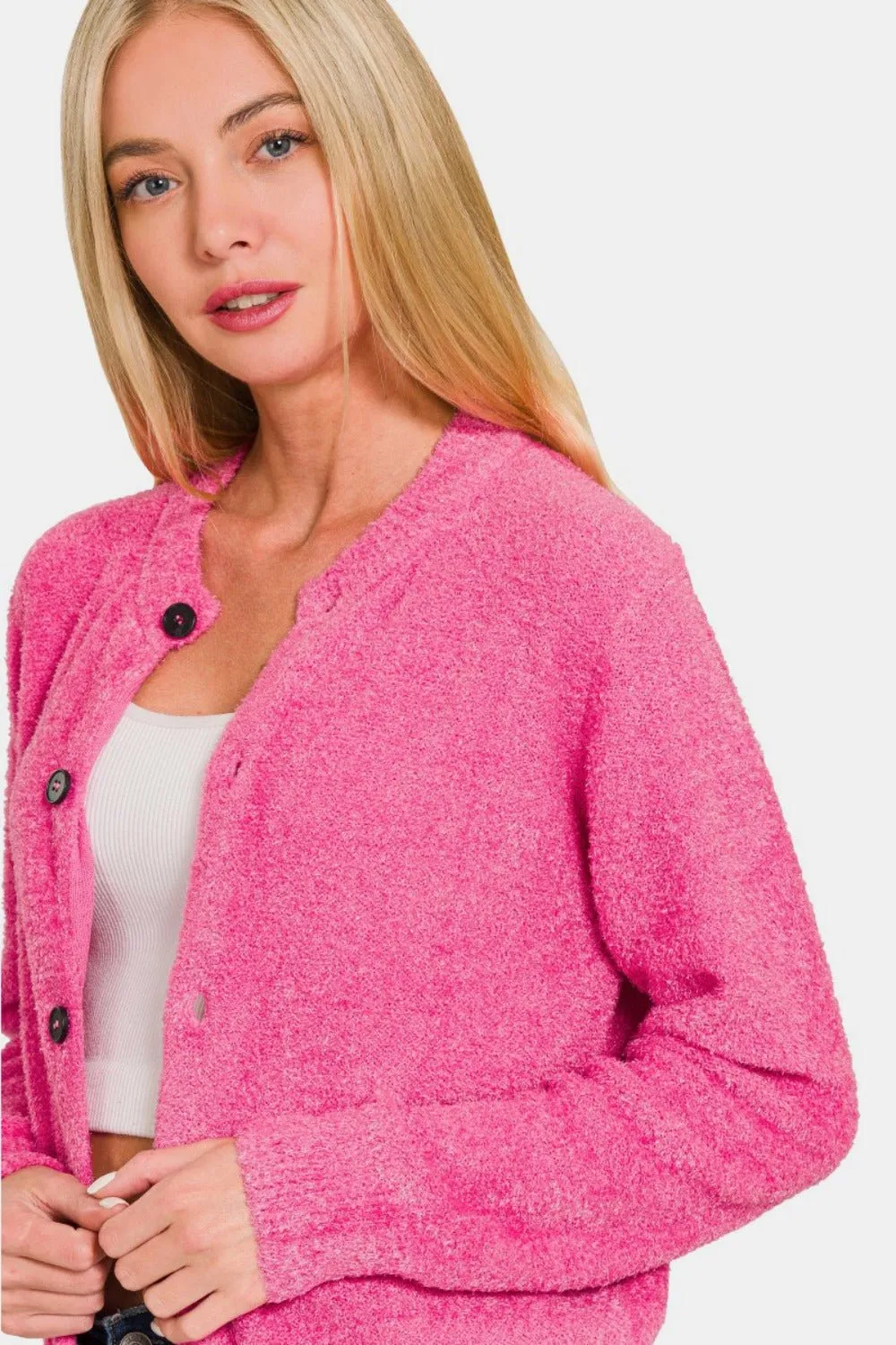 Pink Button Down Cardigan