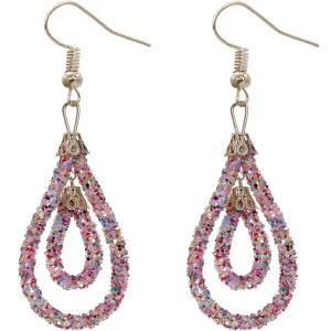 Pink Multicolor Sequin Confetti Double Teardrop Hoop Earrings