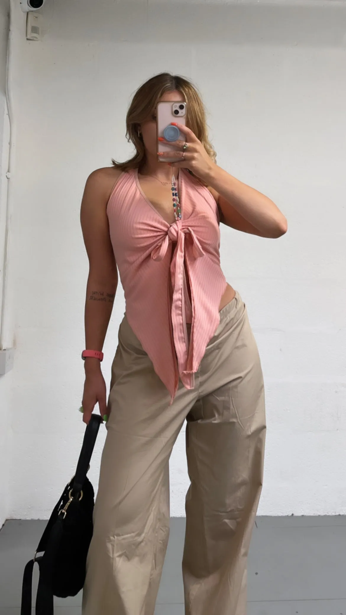 PINK RIBBED MULTI-WAY TOP