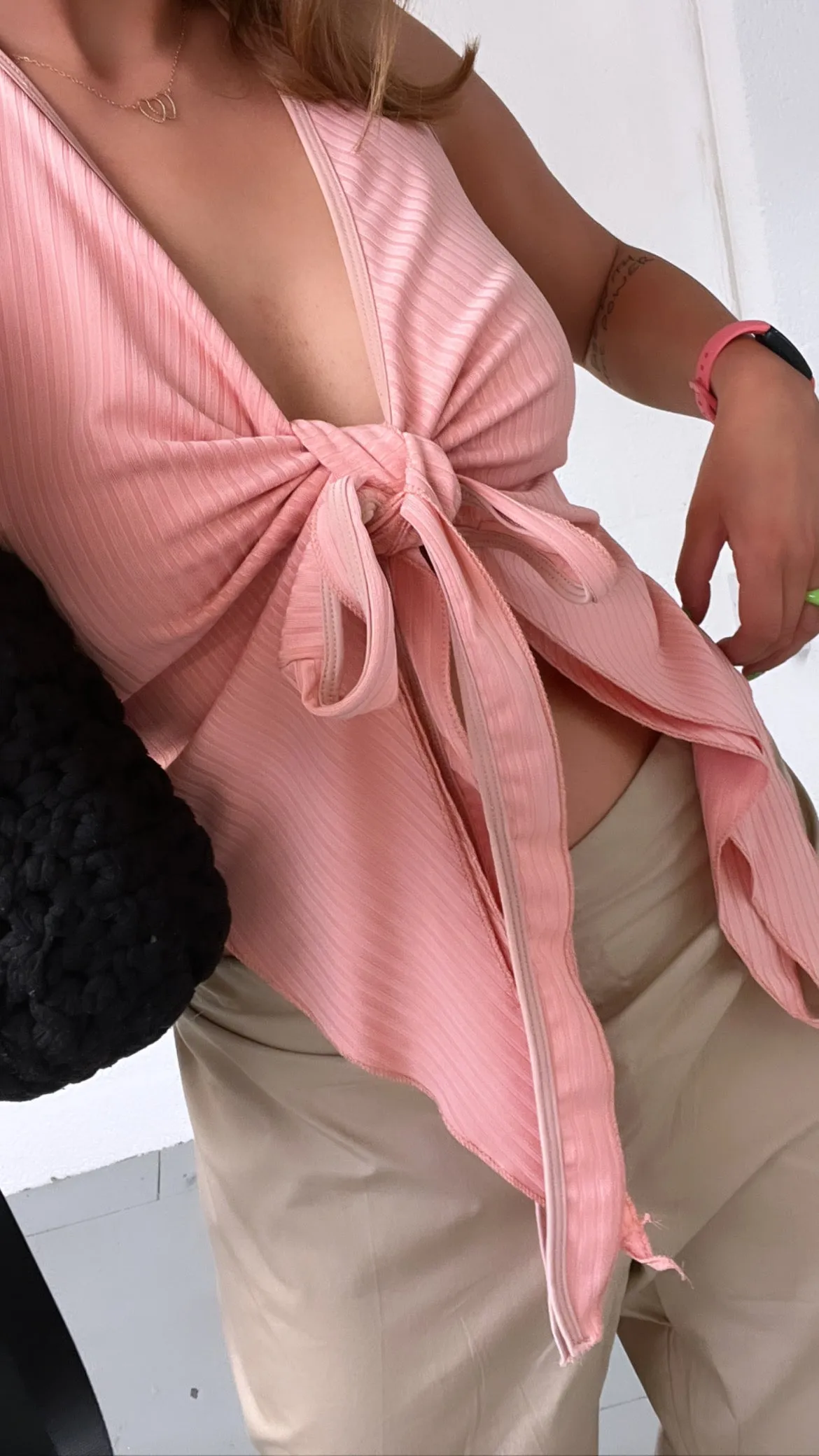 PINK RIBBED MULTI-WAY TOP