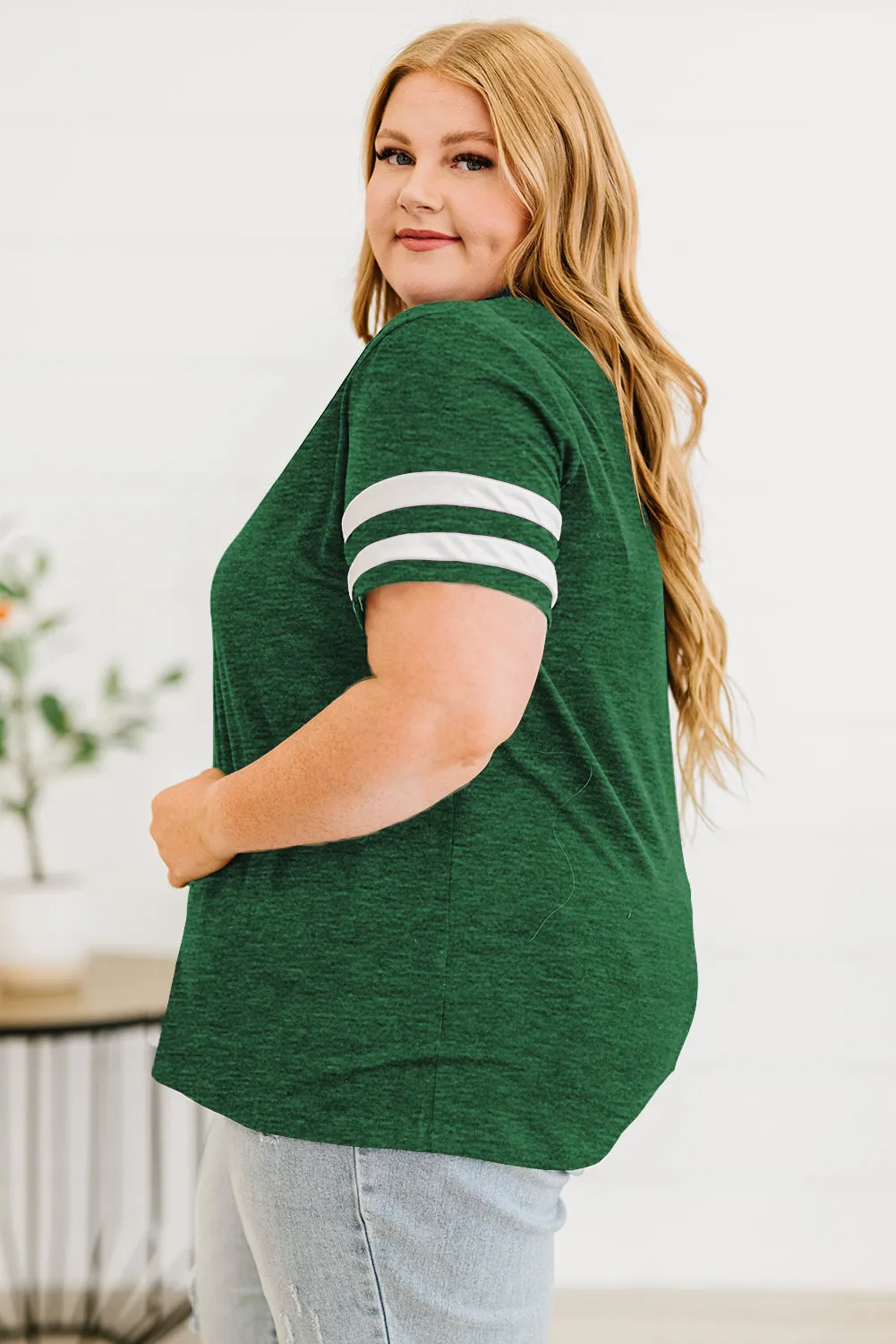 Plus Size Striped V-Neck Tee Shirt (10 Colors)