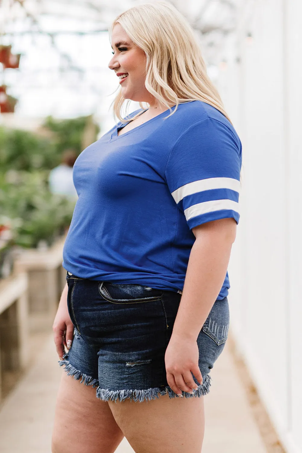 Plus Size Striped V-Neck Tee Shirt (10 Colors)