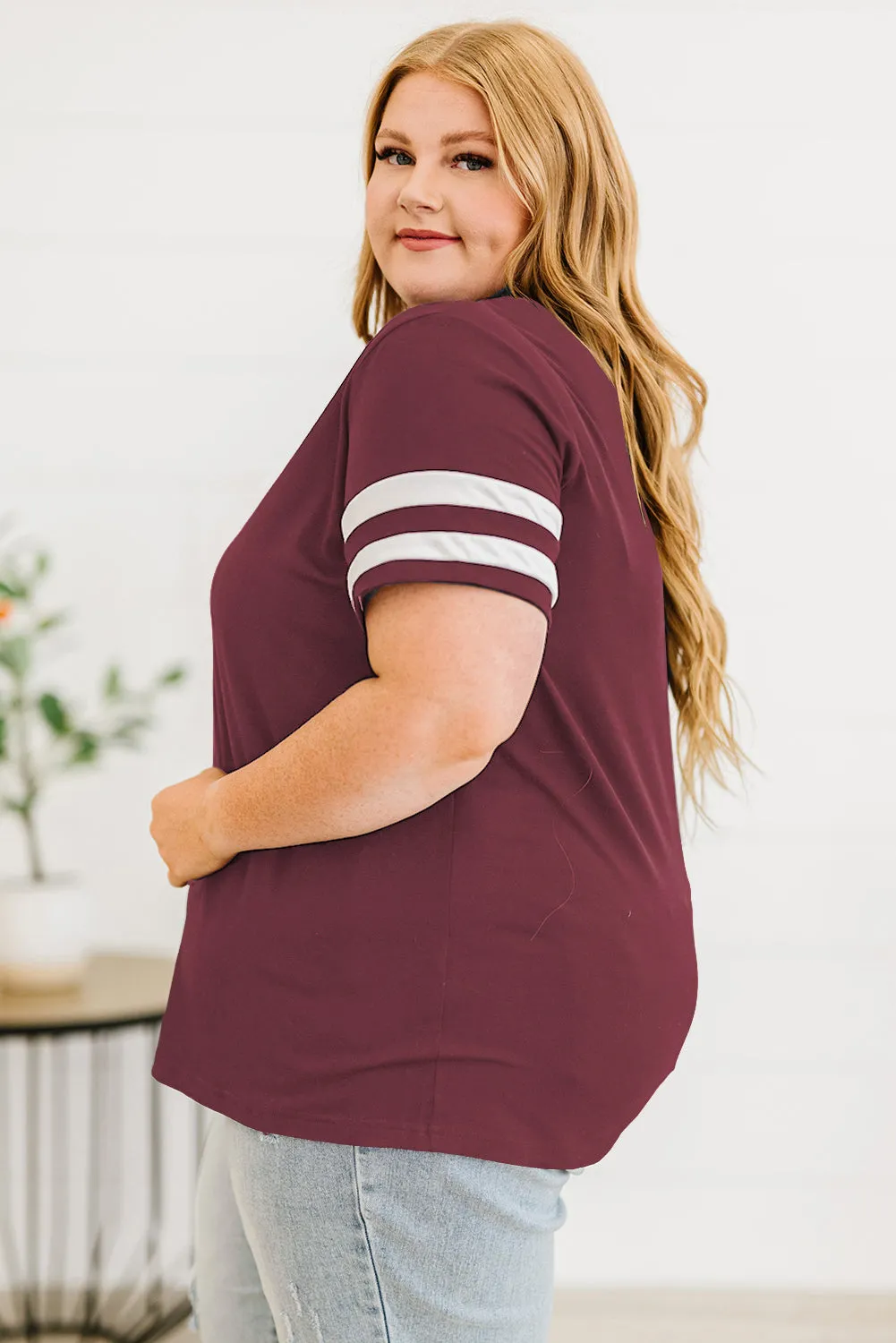 Plus Size Striped V-Neck Tee Shirt (10 Colors)