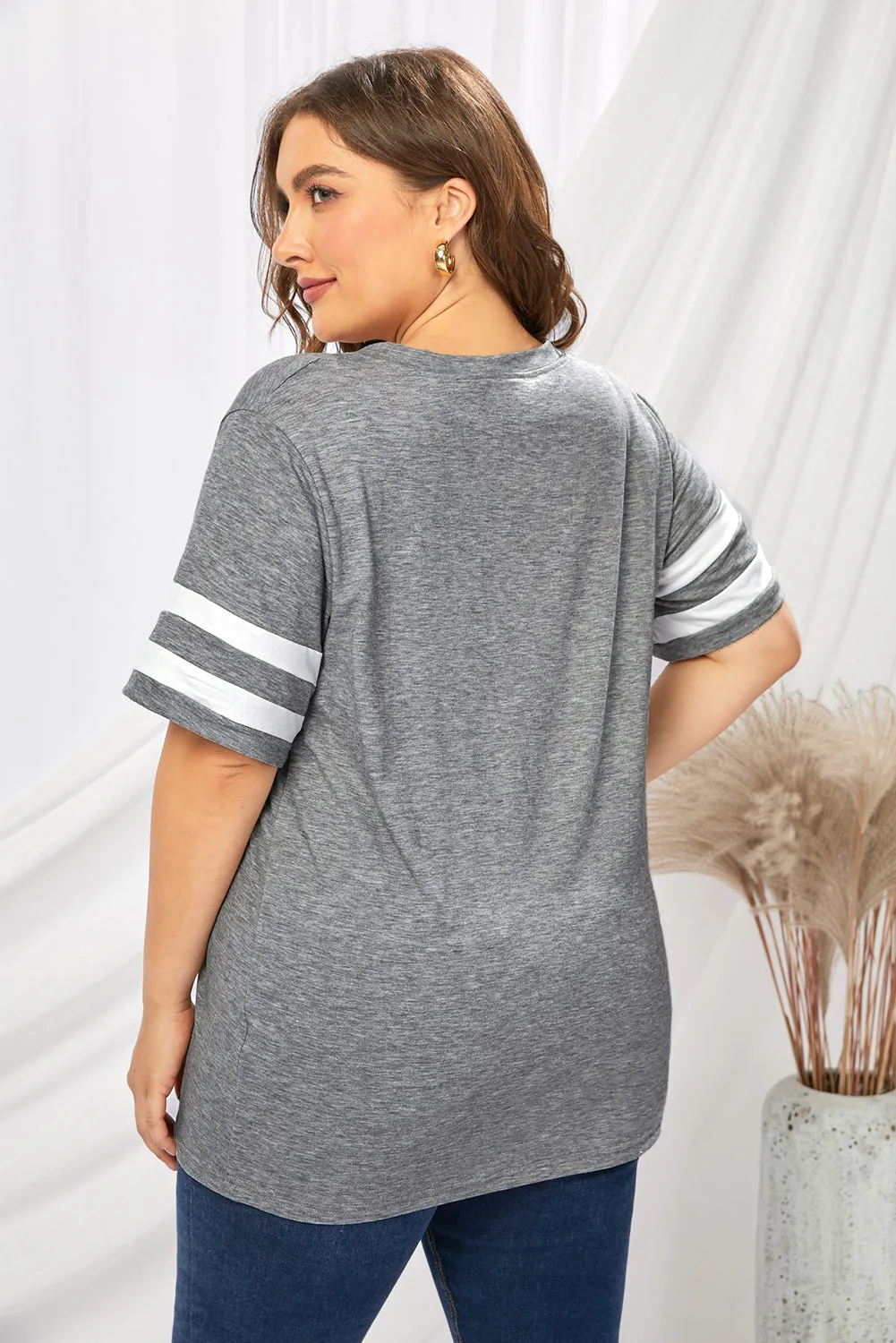 Plus Size Striped V-Neck Tee Shirt (10 Colors)