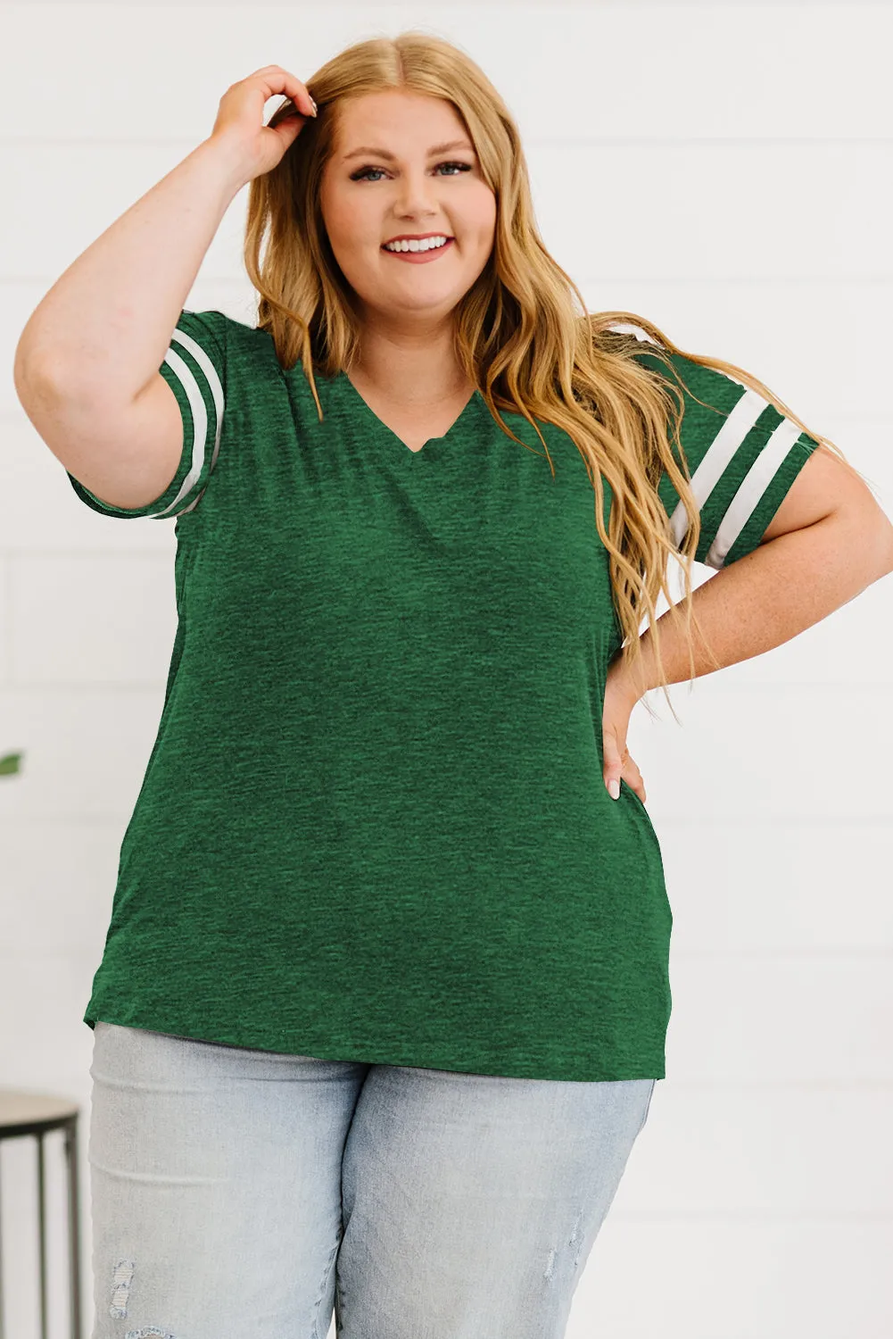 Plus Size Striped V-Neck Tee Shirt (10 Colors)