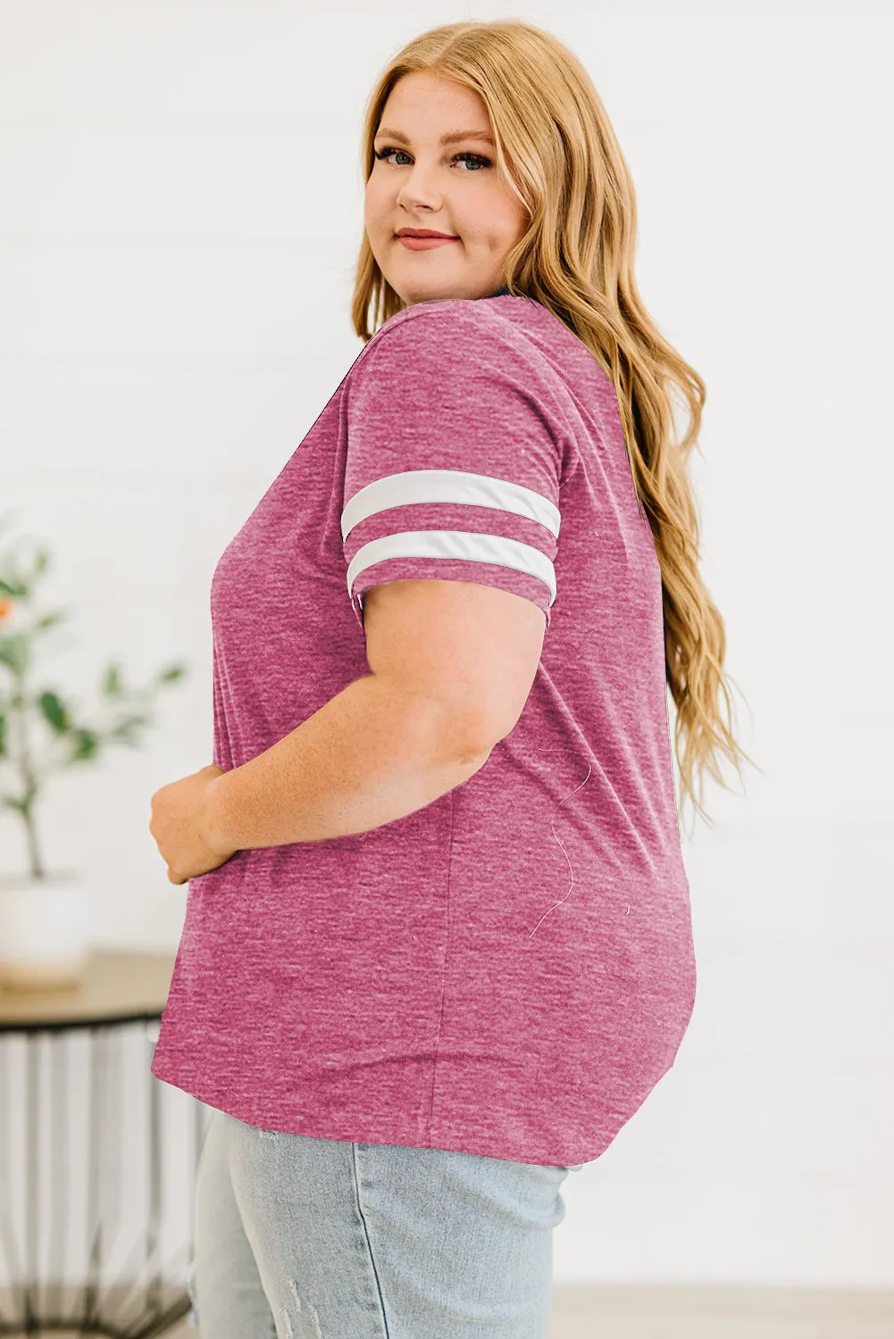 Plus Size Striped V-Neck Tee Shirt (10 Colors)