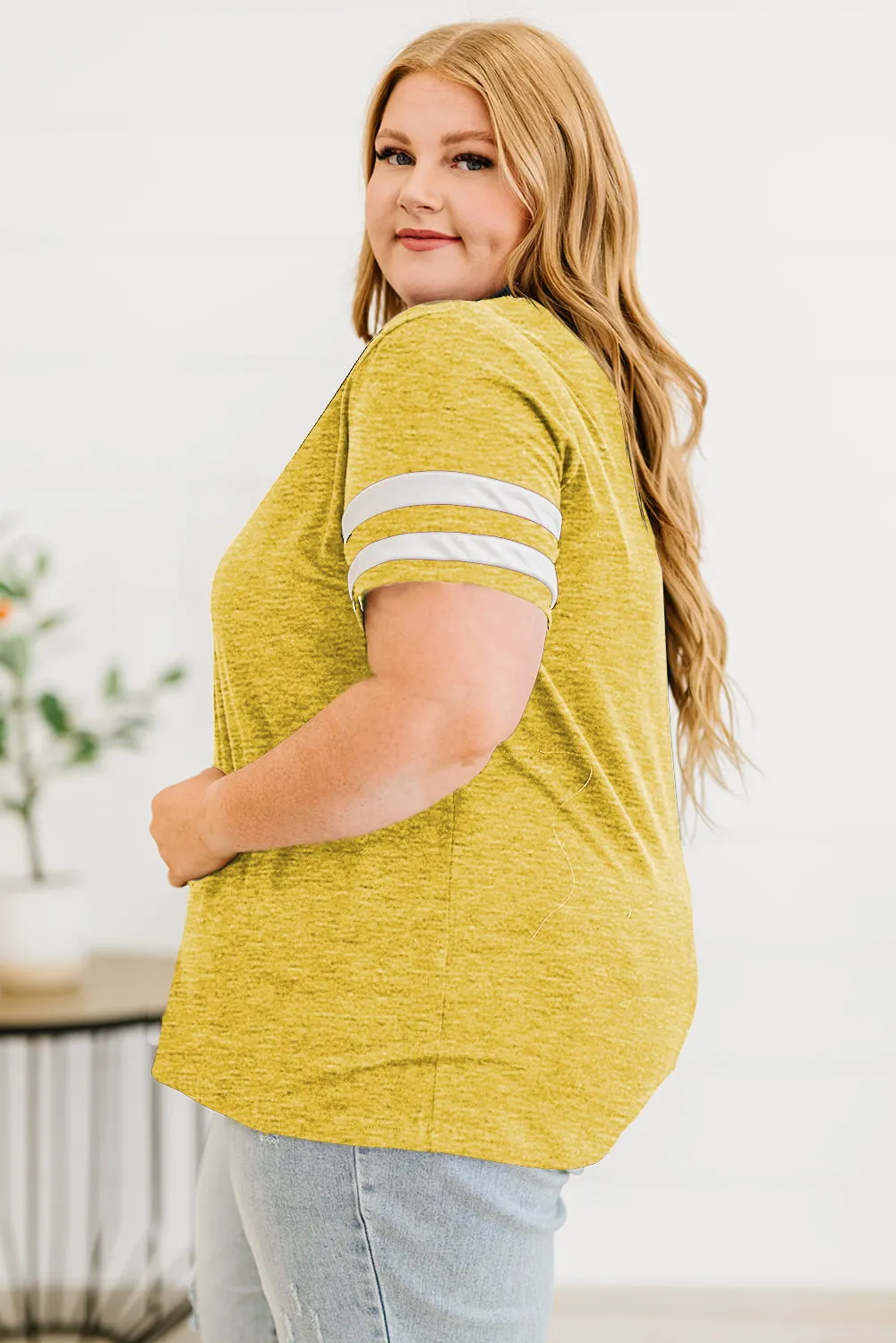 Plus Size Striped V-Neck Tee Shirt (10 Colors)