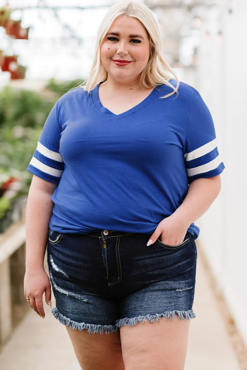 Plus Size Striped V-Neck Tee Shirt (10 Colors)