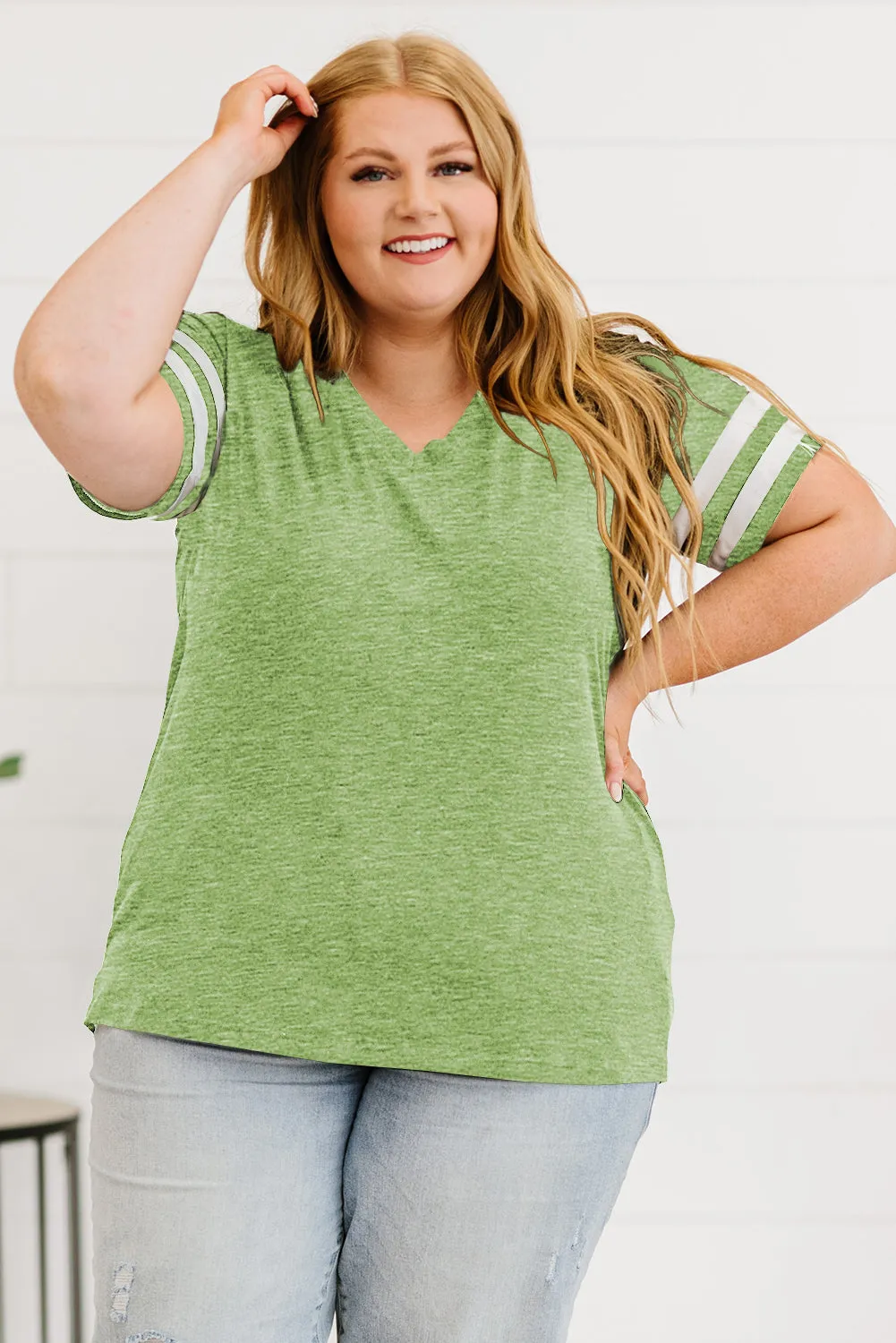 Plus Size Striped V-Neck Tee Shirt (10 Colors)