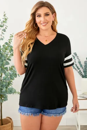 Plus Size Striped V-Neck Tee Shirt (10 Colors)